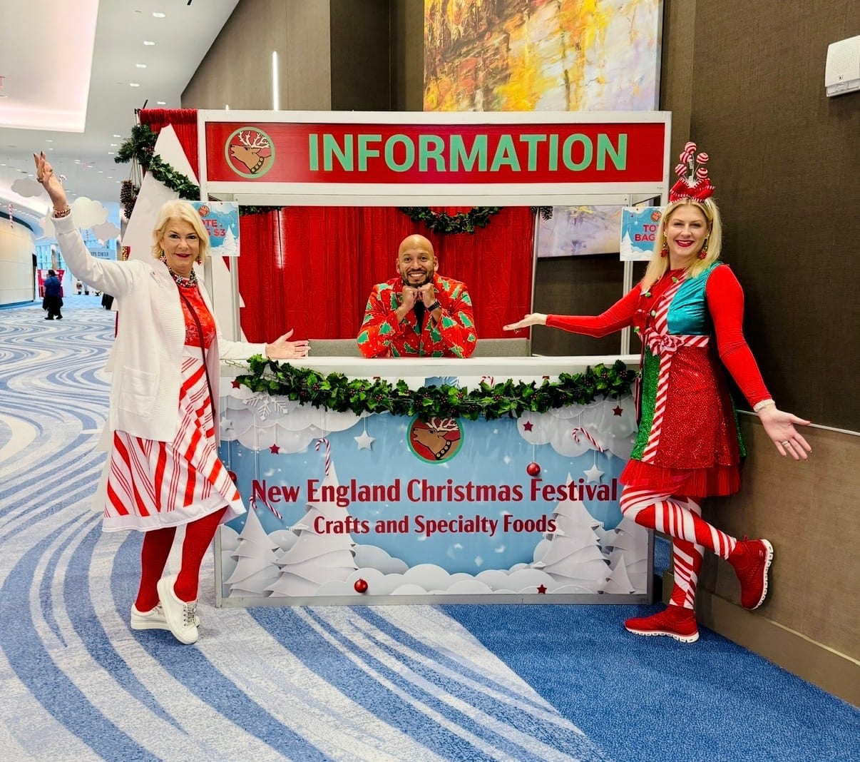 The information booth at the New England Christmas Festival